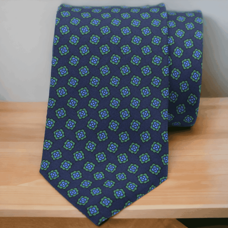 Corbata seda flor azul