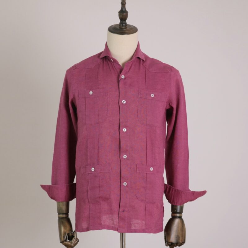 Guayabera lino tintado burgundy
