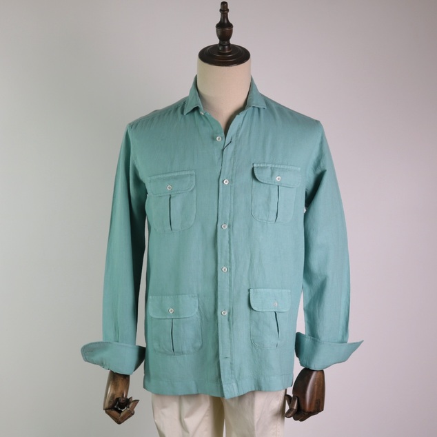 Camisa 4 bolsillos tintada verde agua