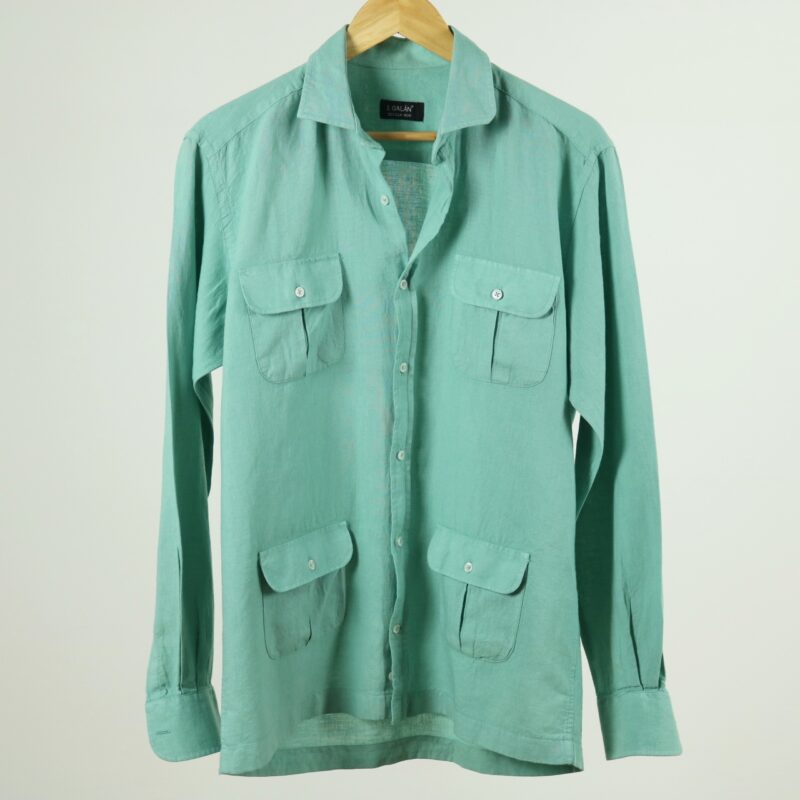 Camisa 4 bolsillos tintada verde agua