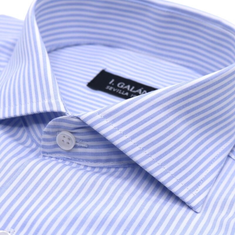 Camisa barra fil a fil azul y blanca puño doble