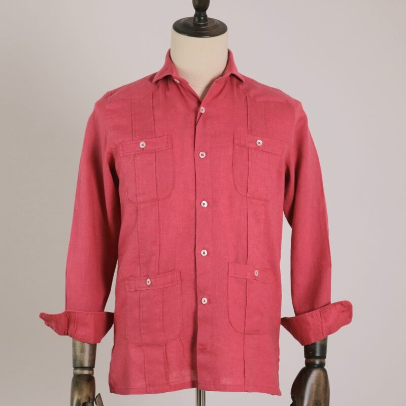 Guayabera lino color coral