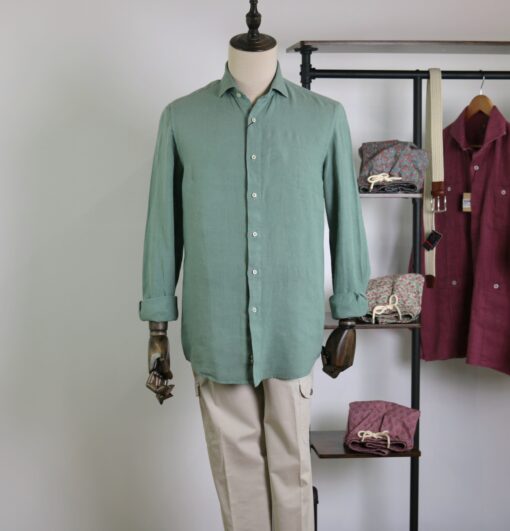 Camisa lino verde claro - Imagen 3