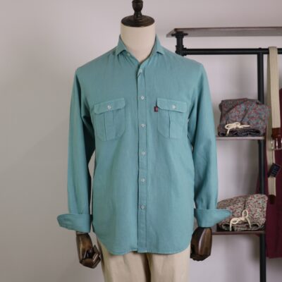 Camisa dos bolsillos lino/algodón verde agua