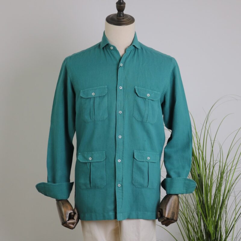 Camisa 4 bolsillos lino/algodón verde