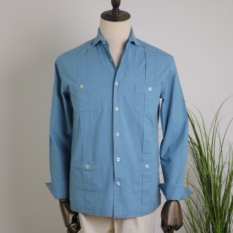 Guayabera lino y algodón azul