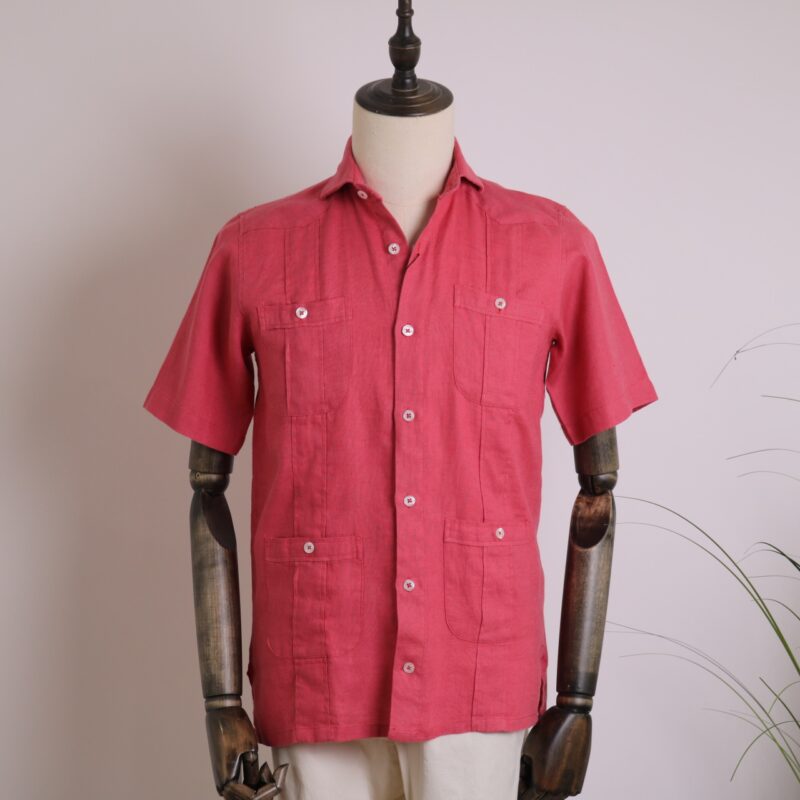 Guayabera de lino manga corta color coral