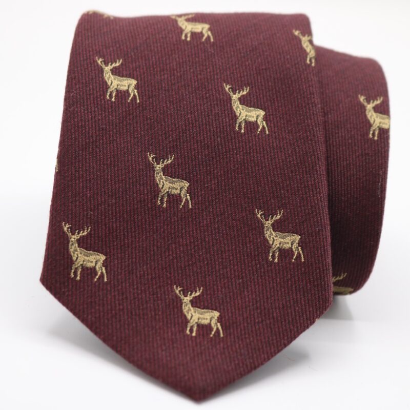 Corbata lana ciervos burdeos