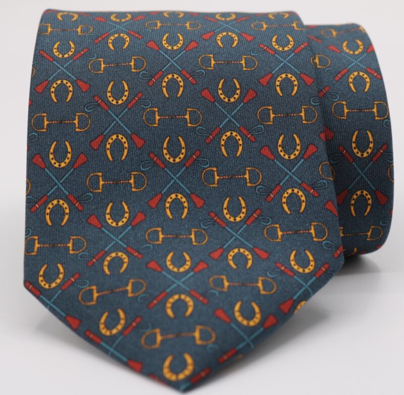 Corbata seda herraduras azul