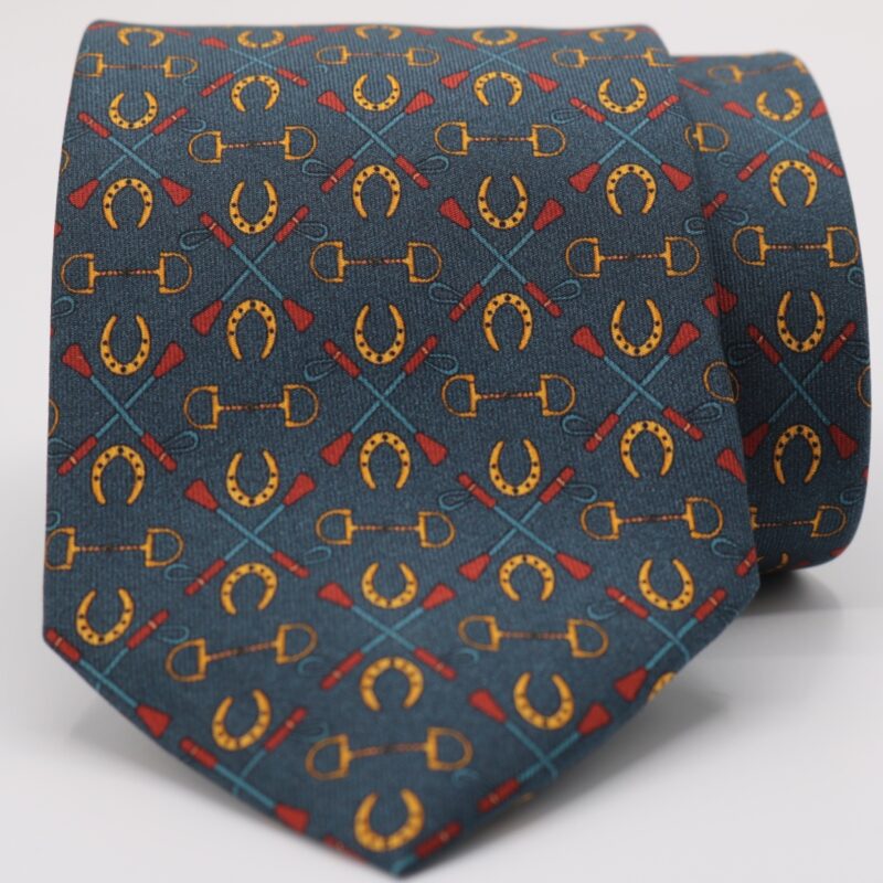 Corbata seda herraduras azul