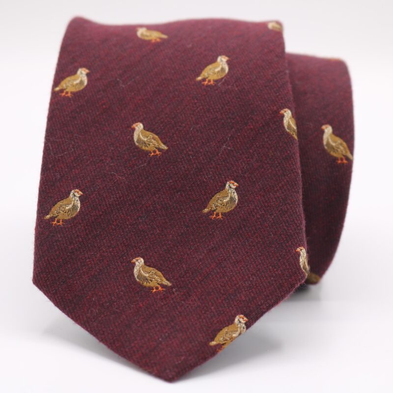 Corbata lana perdiz burdeos