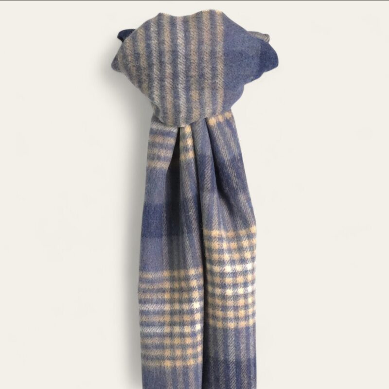 Bufanda de lana cuadros azul y beige