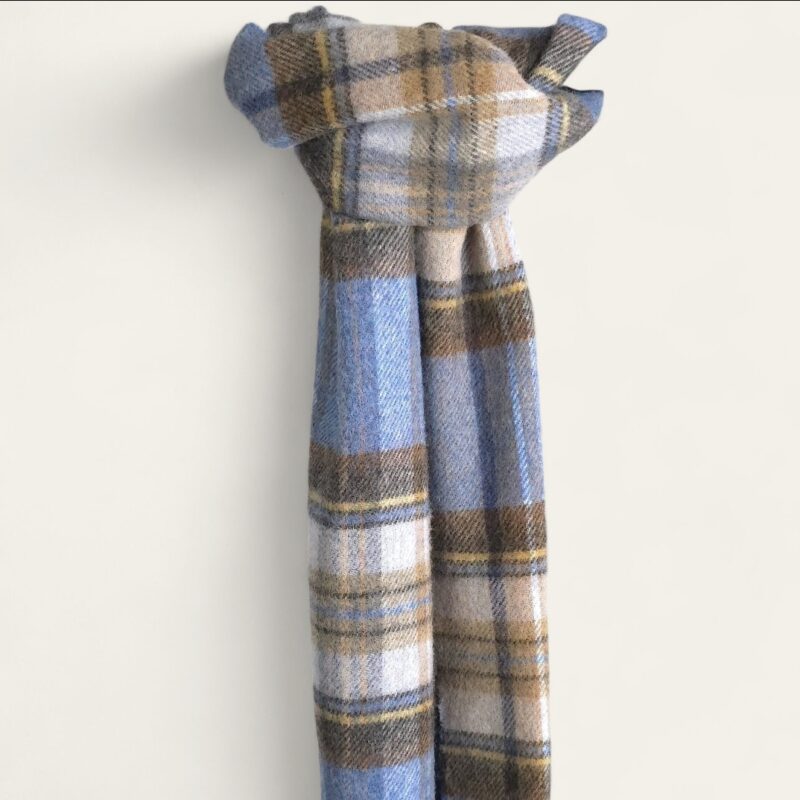 Bufanda cuadros azul, beige y celeste.