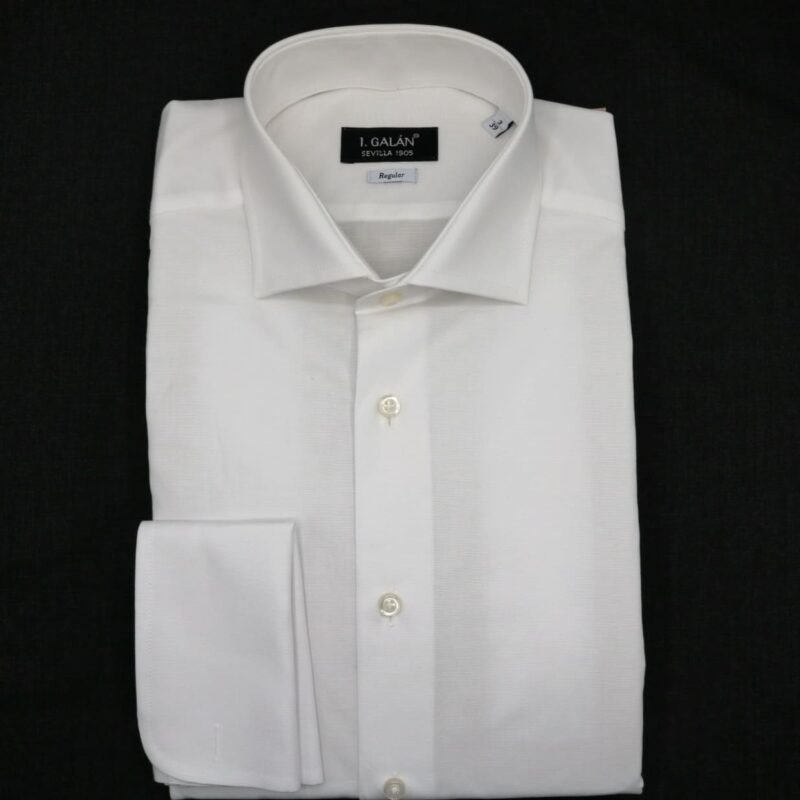 Camisa fil a fil blanca puño doble