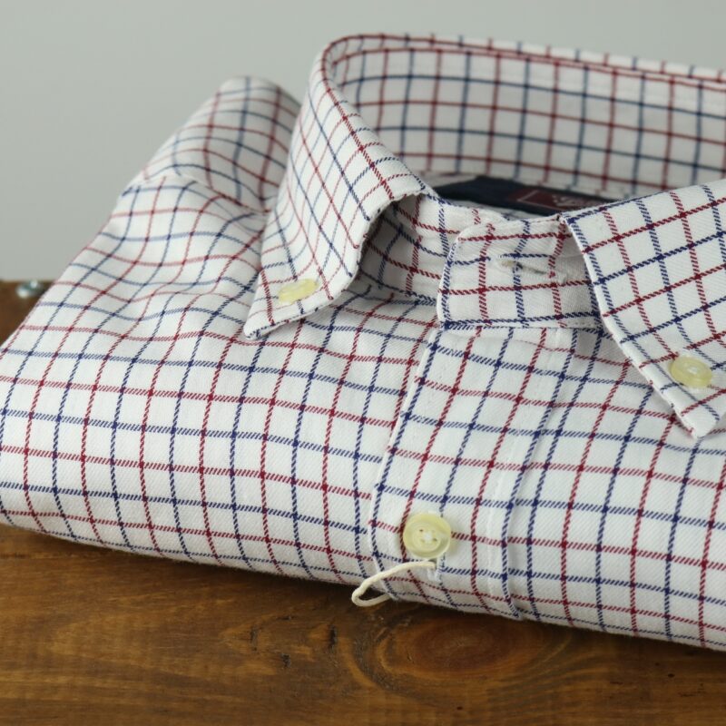 Camisa cuadros algodón burdeos y azul