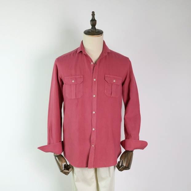 Camisa dos bolsillos algodón/lino grana