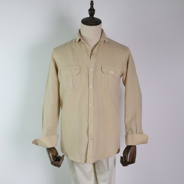 Camisa dos bolsillos algodón/lino beige