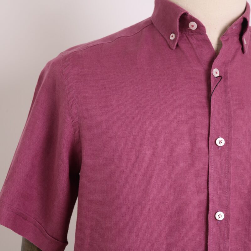 Camisa lino manga corta burgundy