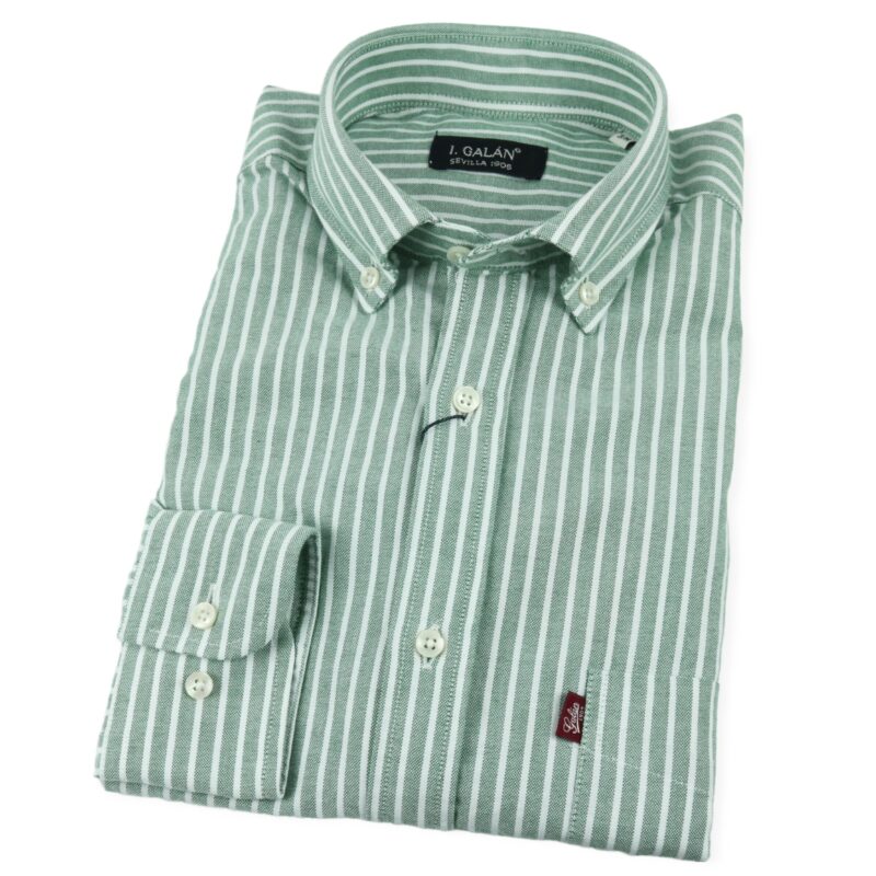 Camisa Oxford verde con barra blanca